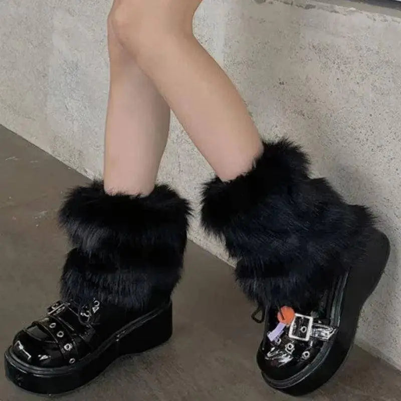 Japanese White Faux Fur Leg Warmers Boot Covers Y2K - Tophatter Daily Deals